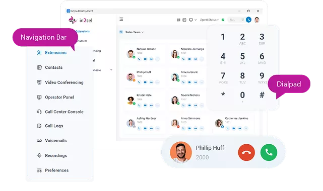 Business phone numbers interface